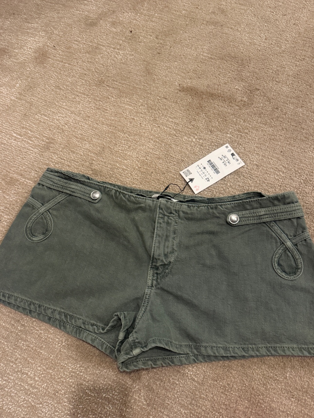 Zara Green denim No Waist Band shorts